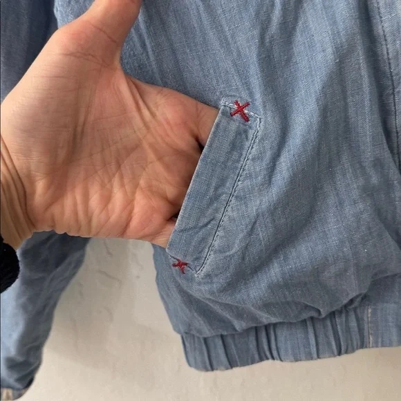 Vintage Reversible Chambray Denim Pinstripe Cow Patch Zip Jacket Kids - Picture 7 of 15